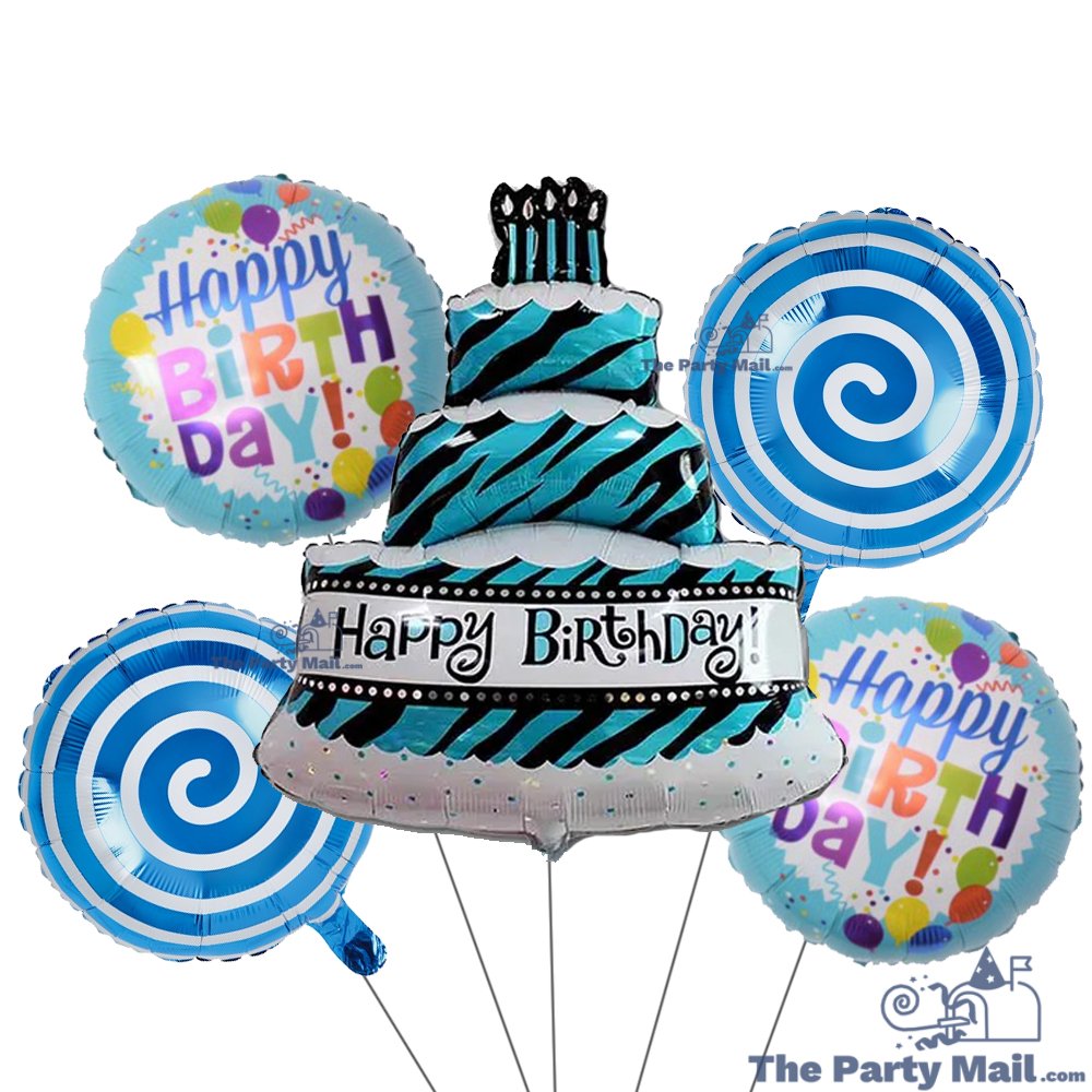5Pcs Happy Birthday Cake Foil Balloon Pack