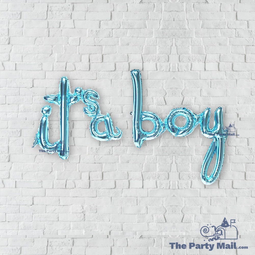 "it's a boy" Script Letter Foil Balloon Banner